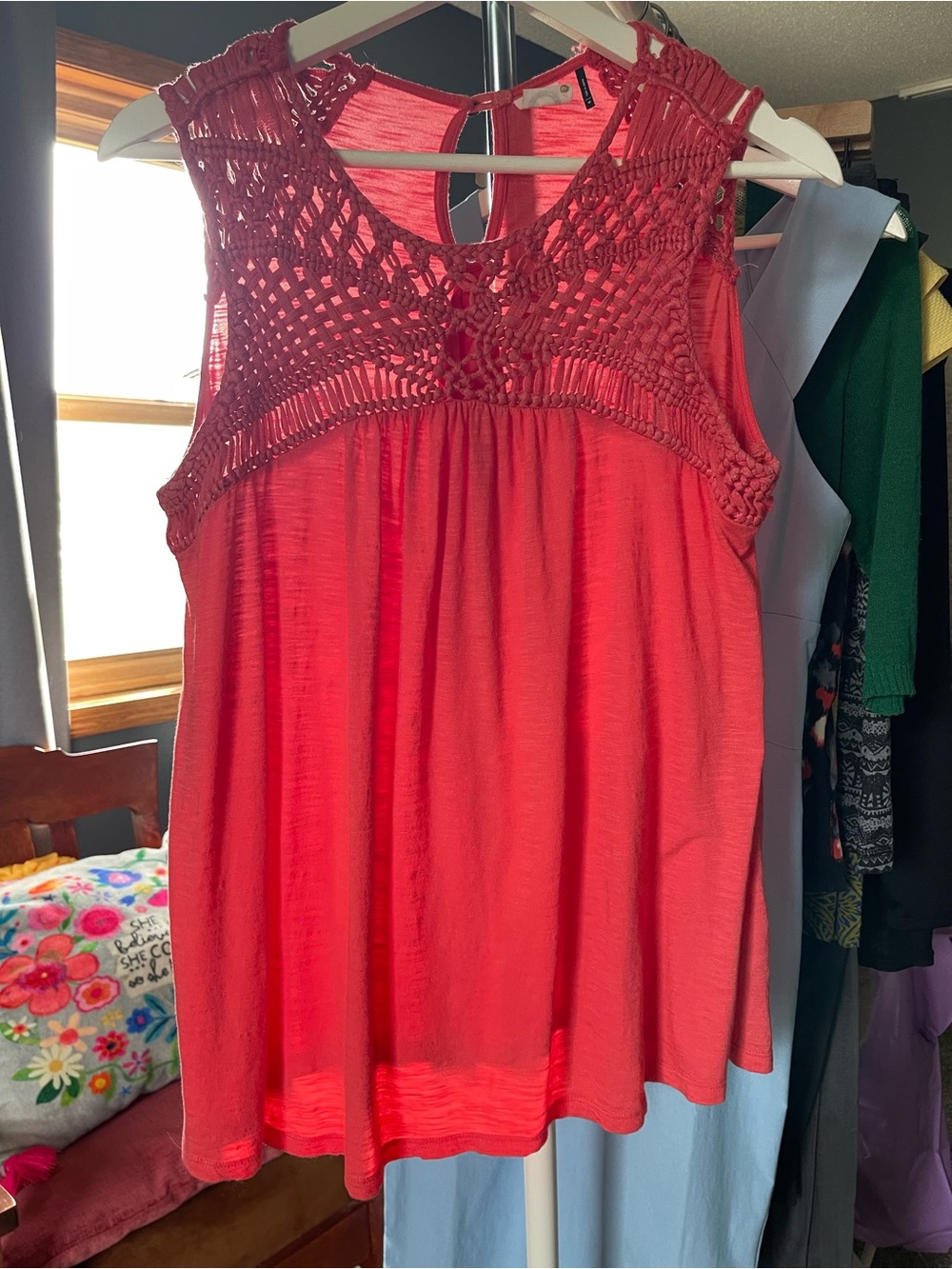 Akemi + Kin Anthropologie Crochet Yoke Sleeveless Top